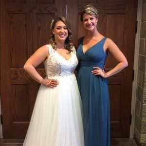 blue floor length gown